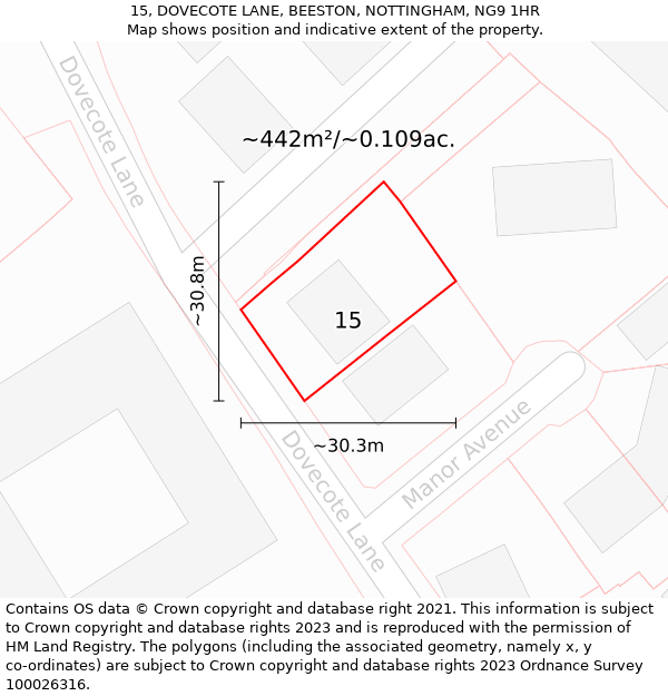 15, DOVECOTE LANE, BEESTON, NOTTINGHAM, NG9 1HR: Plot and title map