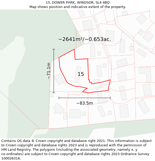 15, DOWER PARK, WINDSOR, SL4 4BQ: Plot and title map