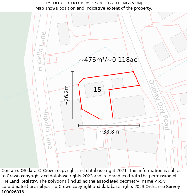 15, DUDLEY DOY ROAD, SOUTHWELL, NG25 0NJ: Plot and title map