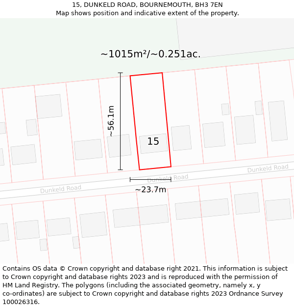 15, DUNKELD ROAD, BOURNEMOUTH, BH3 7EN: Plot and title map