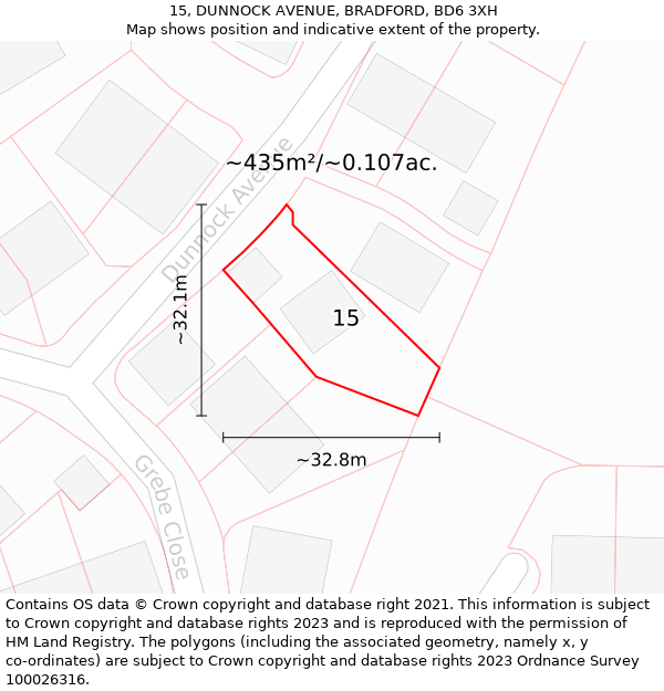 15, DUNNOCK AVENUE, BRADFORD, BD6 3XH: Plot and title map