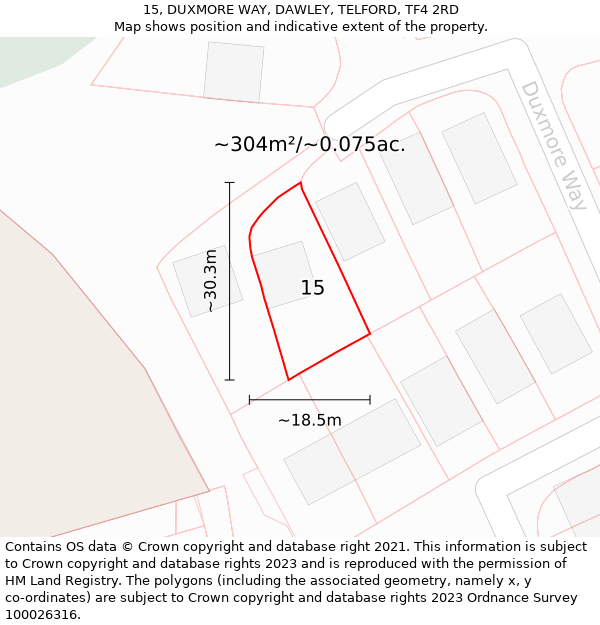 15, DUXMORE WAY, DAWLEY, TELFORD, TF4 2RD: Plot and title map