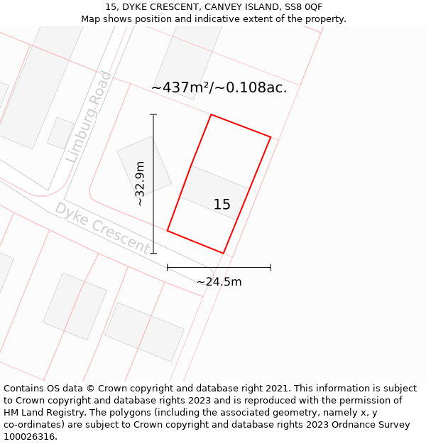 15, DYKE CRESCENT, CANVEY ISLAND, SS8 0QF: Plot and title map