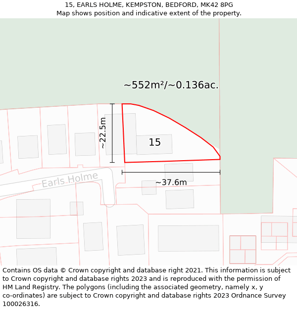 15, EARLS HOLME, KEMPSTON, BEDFORD, MK42 8PG: Plot and title map