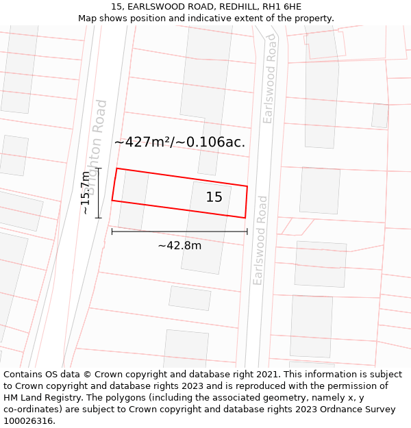 15, EARLSWOOD ROAD, REDHILL, RH1 6HE: Plot and title map