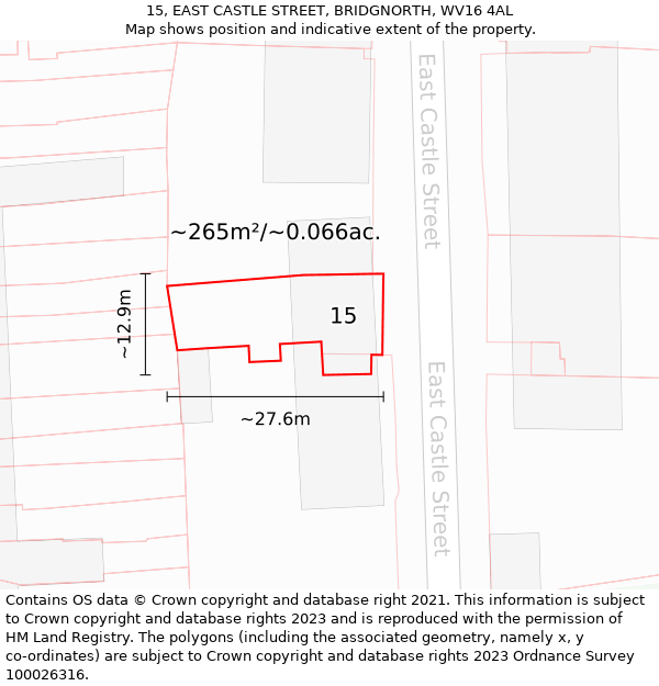 15, EAST CASTLE STREET, BRIDGNORTH, WV16 4AL: Plot and title map