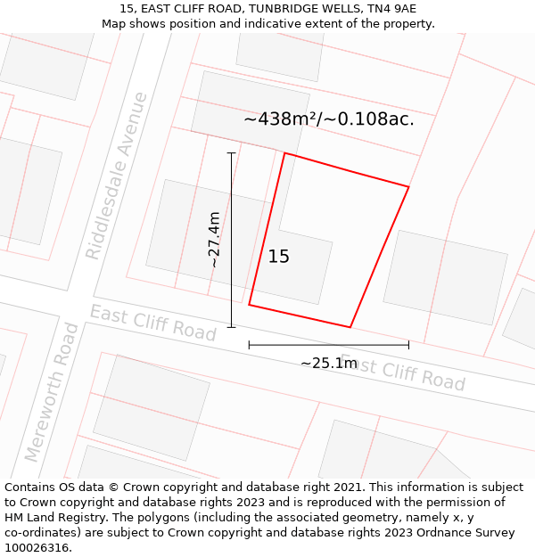 15, EAST CLIFF ROAD, TUNBRIDGE WELLS, TN4 9AE: Plot and title map