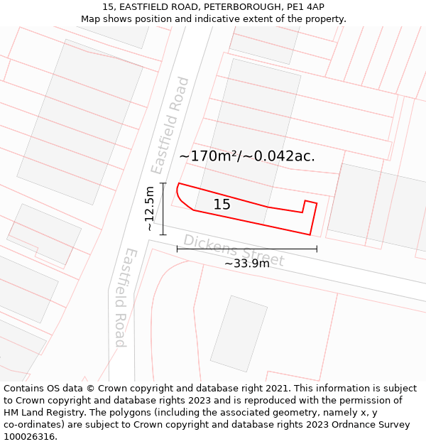 15, EASTFIELD ROAD, PETERBOROUGH, PE1 4AP: Plot and title map