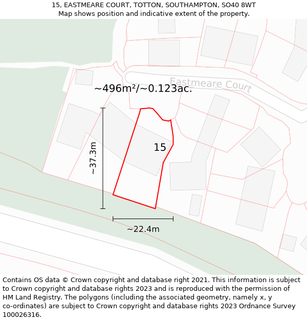 15, EASTMEARE COURT, TOTTON, SOUTHAMPTON, SO40 8WT: Plot and title map