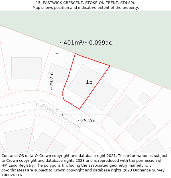 15, EASTWICK CRESCENT, STOKE-ON-TRENT, ST4 8PU: Plot and title map