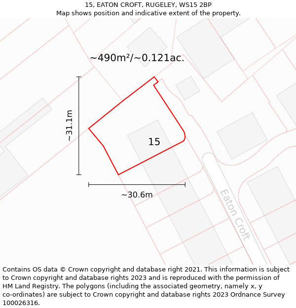 15, EATON CROFT, RUGELEY, WS15 2BP: Plot and title map