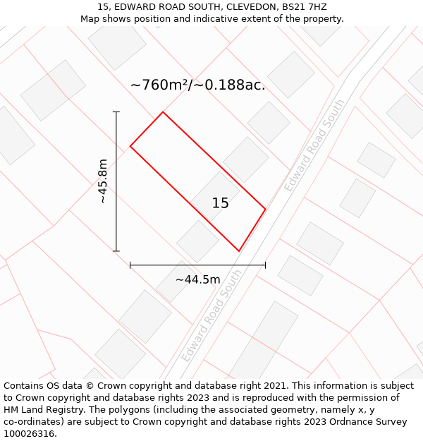 15, EDWARD ROAD SOUTH, CLEVEDON, BS21 7HZ: Plot and title map