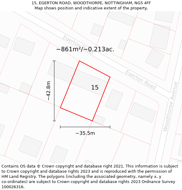 15, EGERTON ROAD, WOODTHORPE, NOTTINGHAM, NG5 4FF: Plot and title map