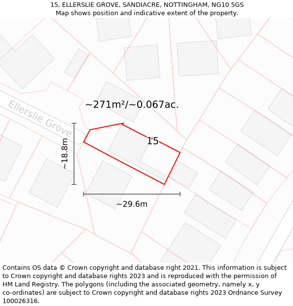 15, ELLERSLIE GROVE, SANDIACRE, NOTTINGHAM, NG10 5GS: Plot and title map