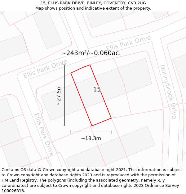 15, ELLIS PARK DRIVE, BINLEY, COVENTRY, CV3 2UG: Plot and title map