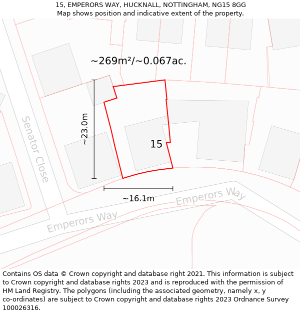 15, EMPERORS WAY, HUCKNALL, NOTTINGHAM, NG15 8GG: Plot and title map