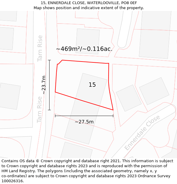 15, ENNERDALE CLOSE, WATERLOOVILLE, PO8 0EF: Plot and title map