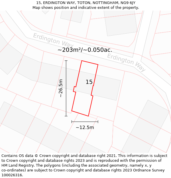 15, ERDINGTON WAY, TOTON, NOTTINGHAM, NG9 6JY: Plot and title map