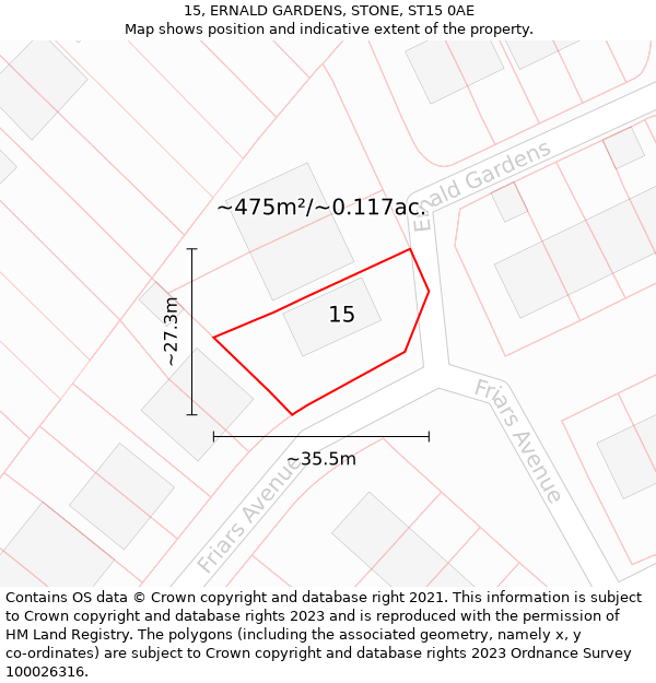 15, ERNALD GARDENS, STONE, ST15 0AE: Plot and title map