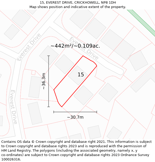 15, EVEREST DRIVE, CRICKHOWELL, NP8 1DH: Plot and title map