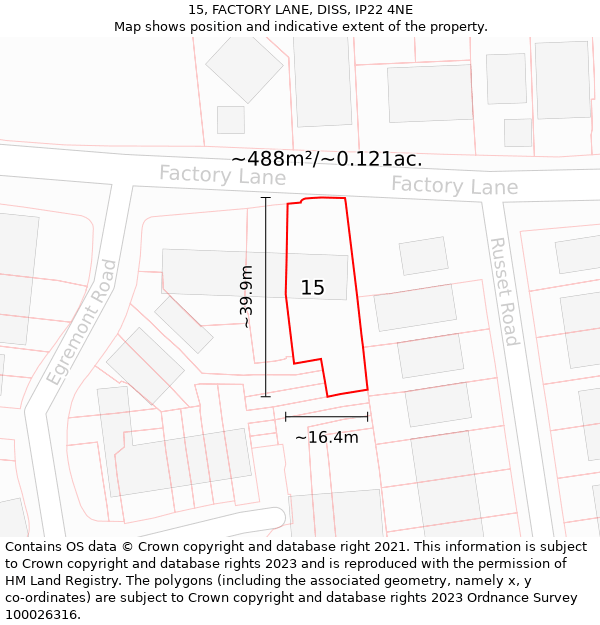 15, FACTORY LANE, DISS, IP22 4NE: Plot and title map