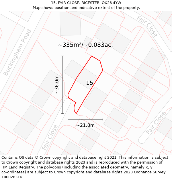 15, FAIR CLOSE, BICESTER, OX26 4YW: Plot and title map