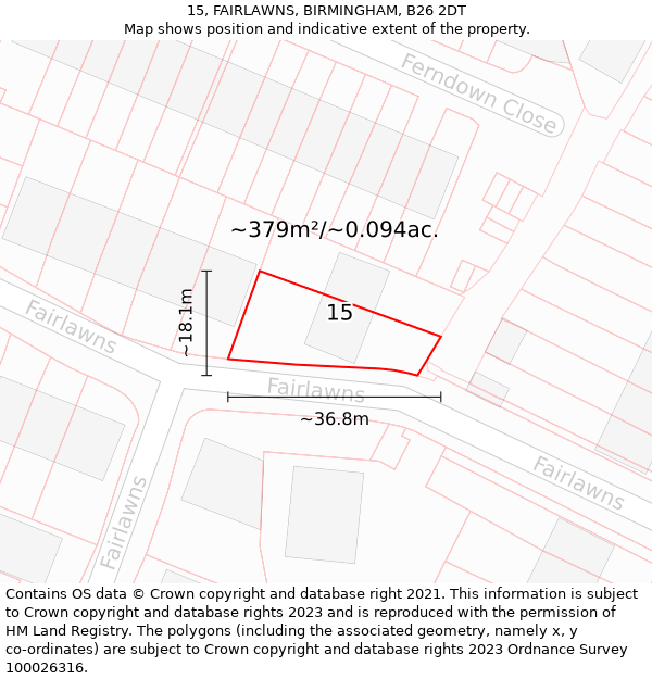 15, FAIRLAWNS, BIRMINGHAM, B26 2DT: Plot and title map