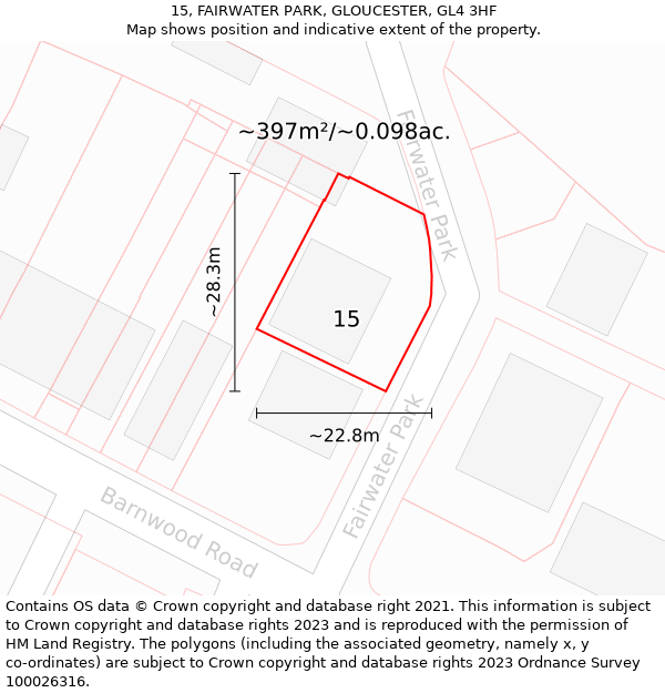 15, FAIRWATER PARK, GLOUCESTER, GL4 3HF: Plot and title map