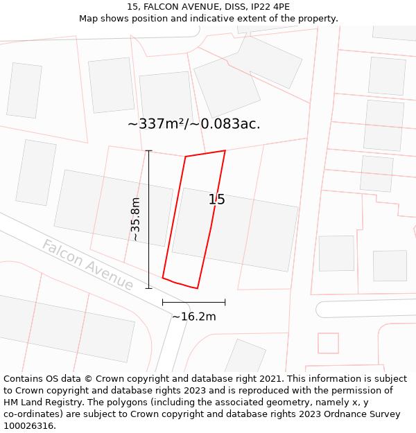 15, FALCON AVENUE, DISS, IP22 4PE: Plot and title map