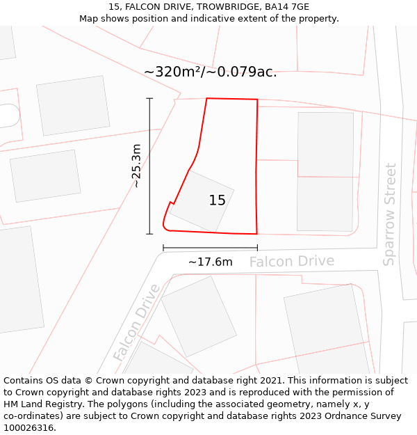 15, FALCON DRIVE, TROWBRIDGE, BA14 7GE: Plot and title map