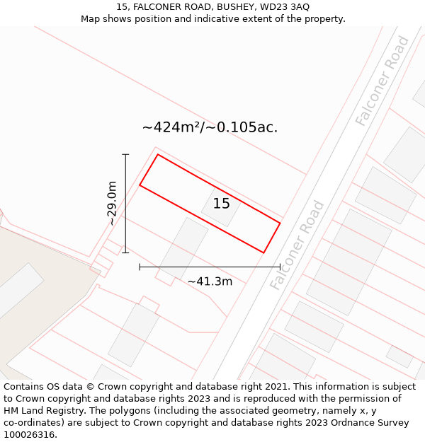 15, FALCONER ROAD, BUSHEY, WD23 3AQ: Plot and title map