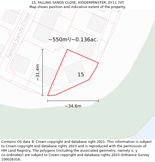 15, FALLING SANDS CLOSE, KIDDERMINSTER, DY11 7AT: Plot and title map