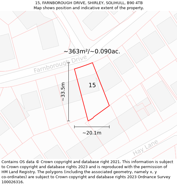 15, FARNBOROUGH DRIVE, SHIRLEY, SOLIHULL, B90 4TB: Plot and title map