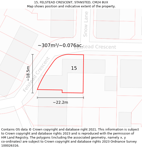 15, FELSTEAD CRESCENT, STANSTED, CM24 8UX: Plot and title map