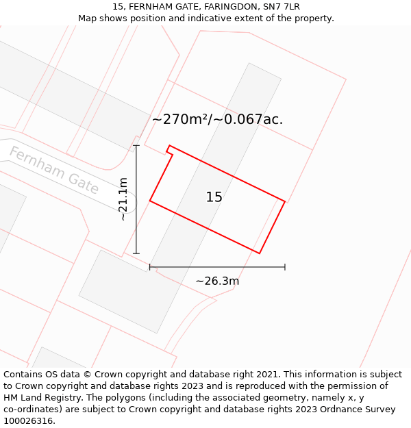 15, FERNHAM GATE, FARINGDON, SN7 7LR: Plot and title map
