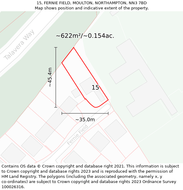 15, FERNIE FIELD, MOULTON, NORTHAMPTON, NN3 7BD: Plot and title map