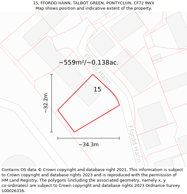 15, FFORDD HANN, TALBOT GREEN, PONTYCLUN, CF72 9WX: Plot and title map