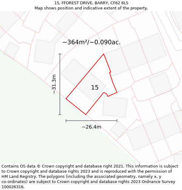 15, FFOREST DRIVE, BARRY, CF62 6LS: Plot and title map