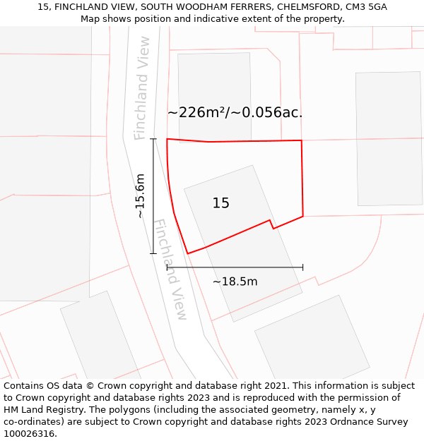 15, FINCHLAND VIEW, SOUTH WOODHAM FERRERS, CHELMSFORD, CM3 5GA: Plot and title map