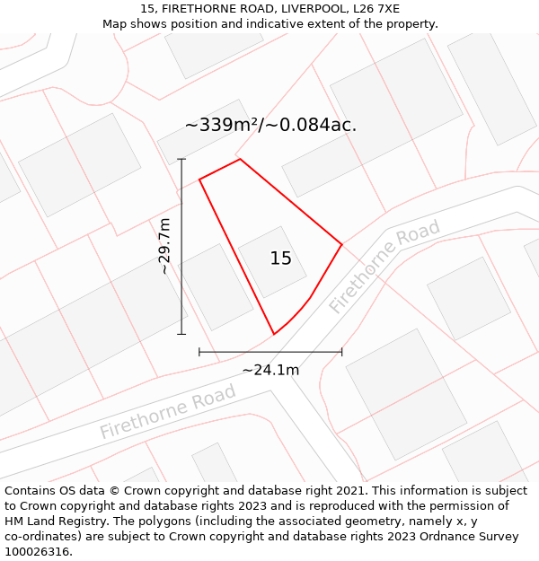 15, FIRETHORNE ROAD, LIVERPOOL, L26 7XE: Plot and title map