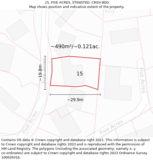 15, FIVE ACRES, STANSTED, CM24 8DG: Plot and title map