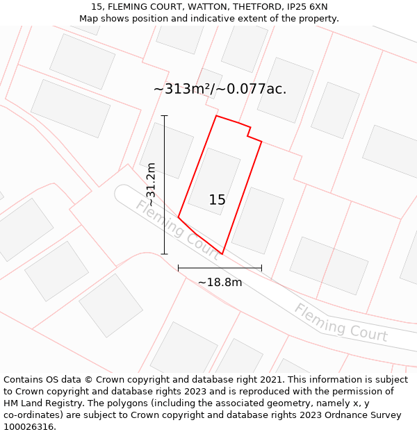 15, FLEMING COURT, WATTON, THETFORD, IP25 6XN: Plot and title map