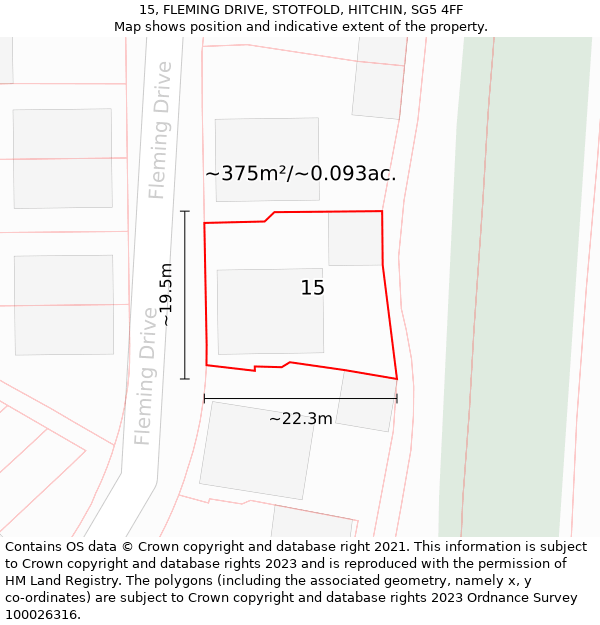 15, FLEMING DRIVE, STOTFOLD, HITCHIN, SG5 4FF: Plot and title map