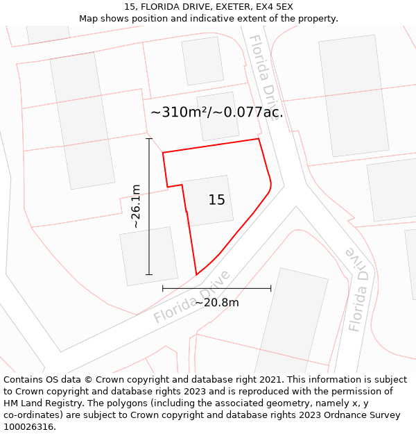 15, FLORIDA DRIVE, EXETER, EX4 5EX: Plot and title map