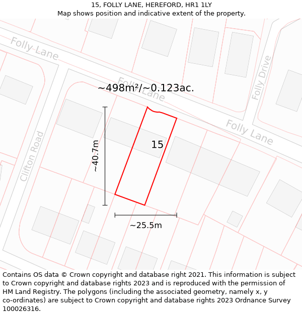 15, FOLLY LANE, HEREFORD, HR1 1LY: Plot and title map