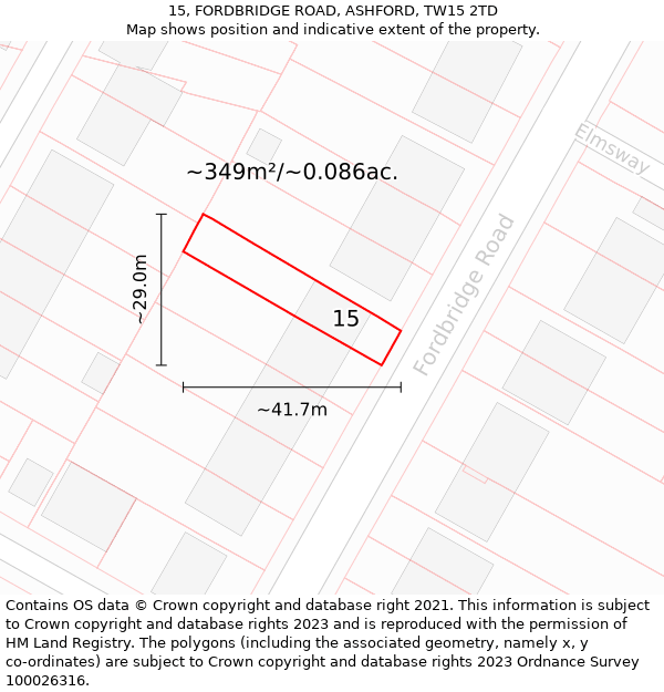 15, FORDBRIDGE ROAD, ASHFORD, TW15 2TD: Plot and title map