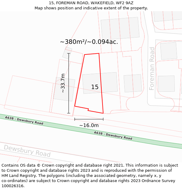 15, FOREMAN ROAD, WAKEFIELD, WF2 9AZ: Plot and title map