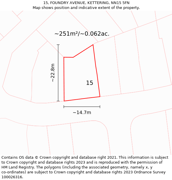 15, FOUNDRY AVENUE, KETTERING, NN15 5FN: Plot and title map