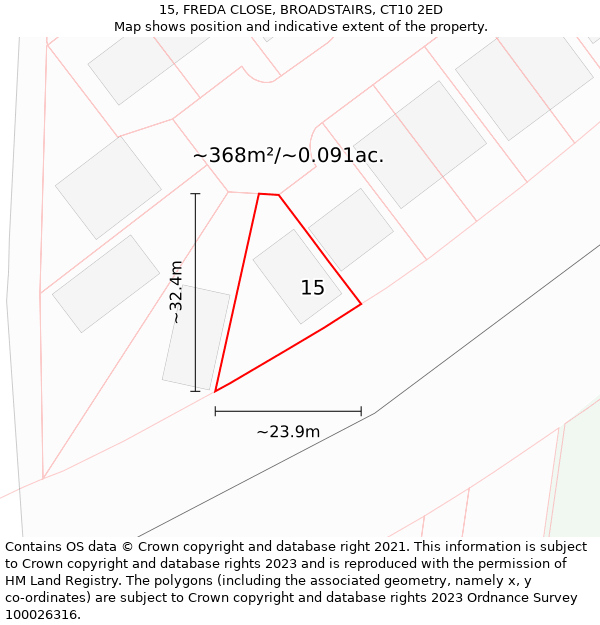 15, FREDA CLOSE, BROADSTAIRS, CT10 2ED: Plot and title map