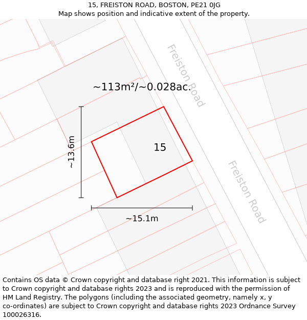 15, FREISTON ROAD, BOSTON, PE21 0JG: Plot and title map